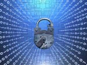 A padlock in front of binary data graphic to illustrate how to protect your business data