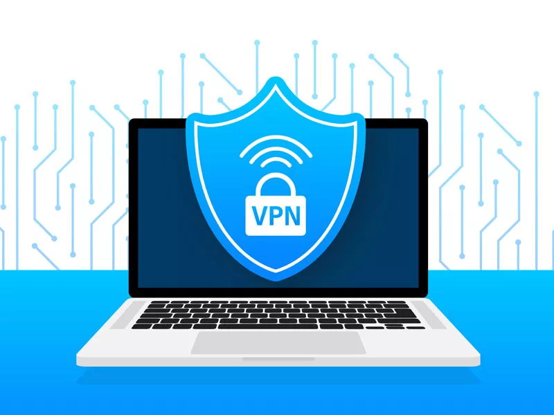 VPN icon on a laptop screen to illustrate technologies for secure remote access
