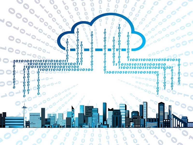 graphic of cloud over city to illustrate cloud data security challenges