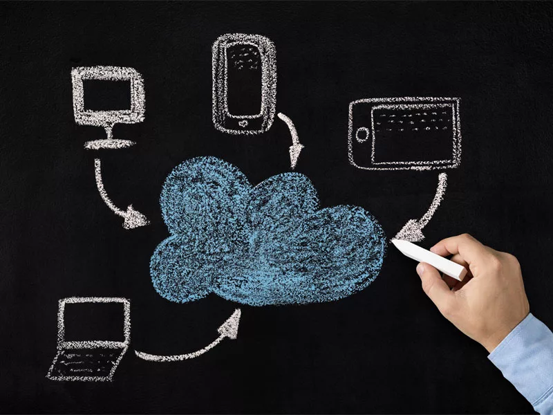 concept of cloud services illustrated on chalk board