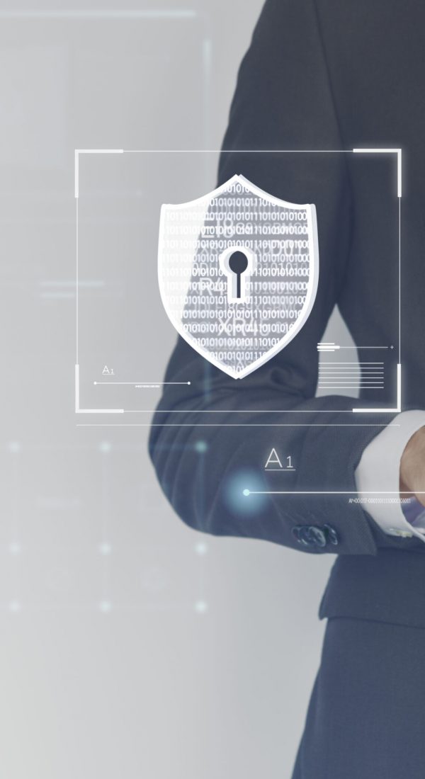 Businessman logging in to his tablet