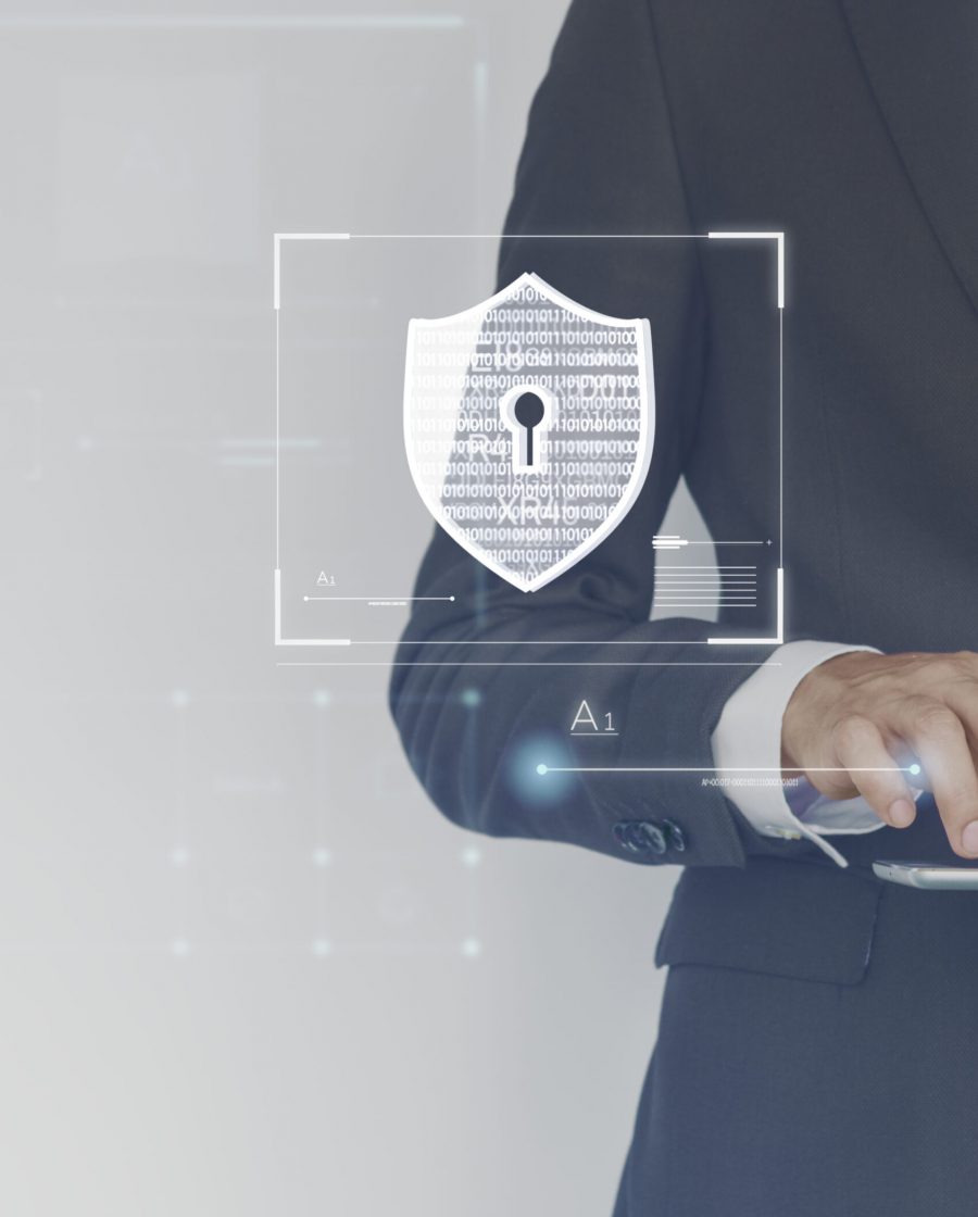 Businessman logging in to his tablet